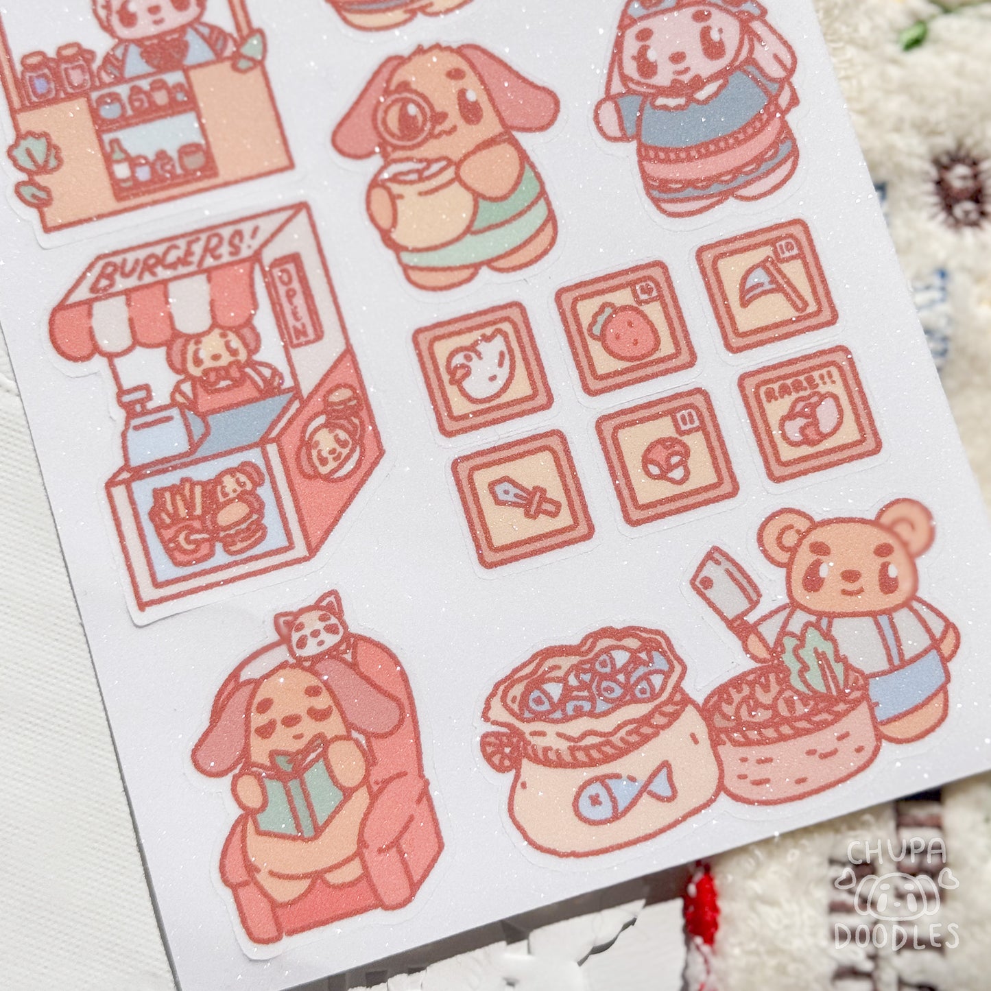 Work! Work! Work! Glitter Cute Sticker Sheet-chupadoodles