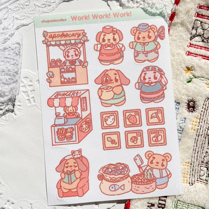 Work! Work! Work! Glitter Cute Sticker Sheet-chupadoodles