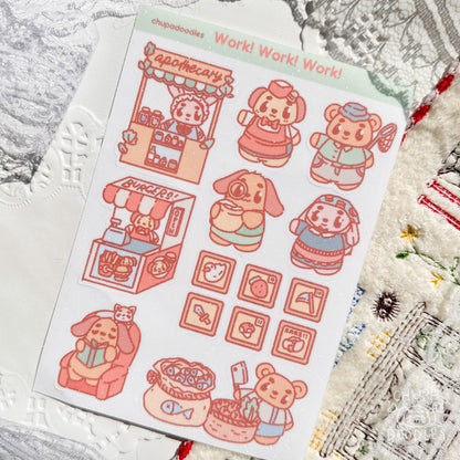 Work! Work! Work! Glitter Cute Sticker Sheet-chupadoodles