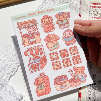 Work! Work! Work! Glitter Cute Sticker Sheet-chupadoodles