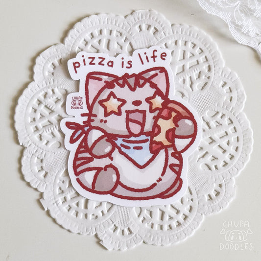 Cat Pizza Is Life Cute Sticker (Matte Finish)-chupadoodles