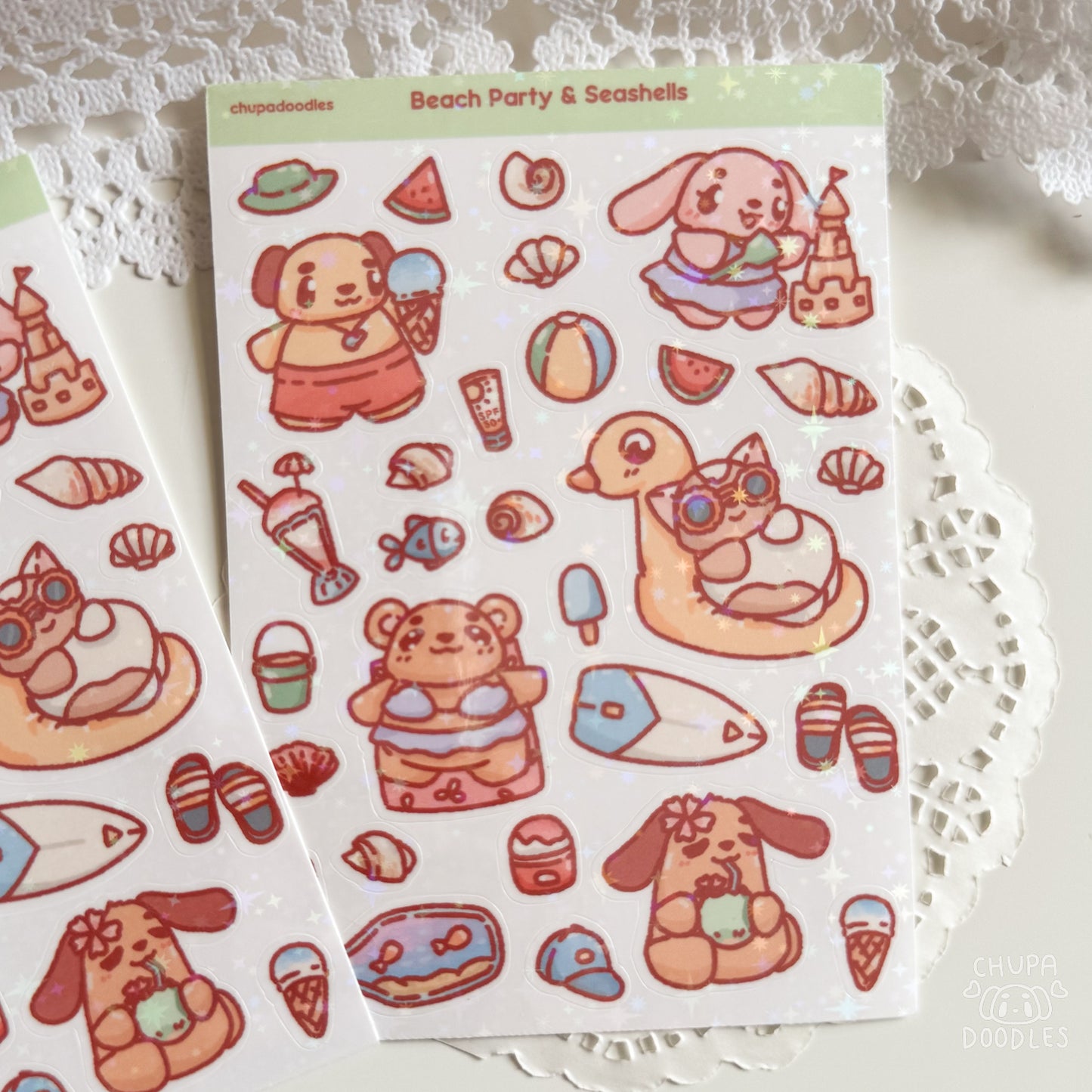 On The Beach Holographic Cute Sticker Sheet
