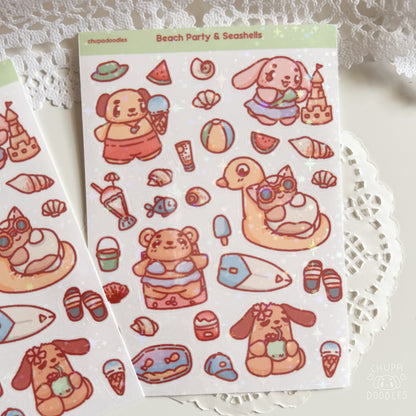On The Beach Holographic Cute Sticker Sheet