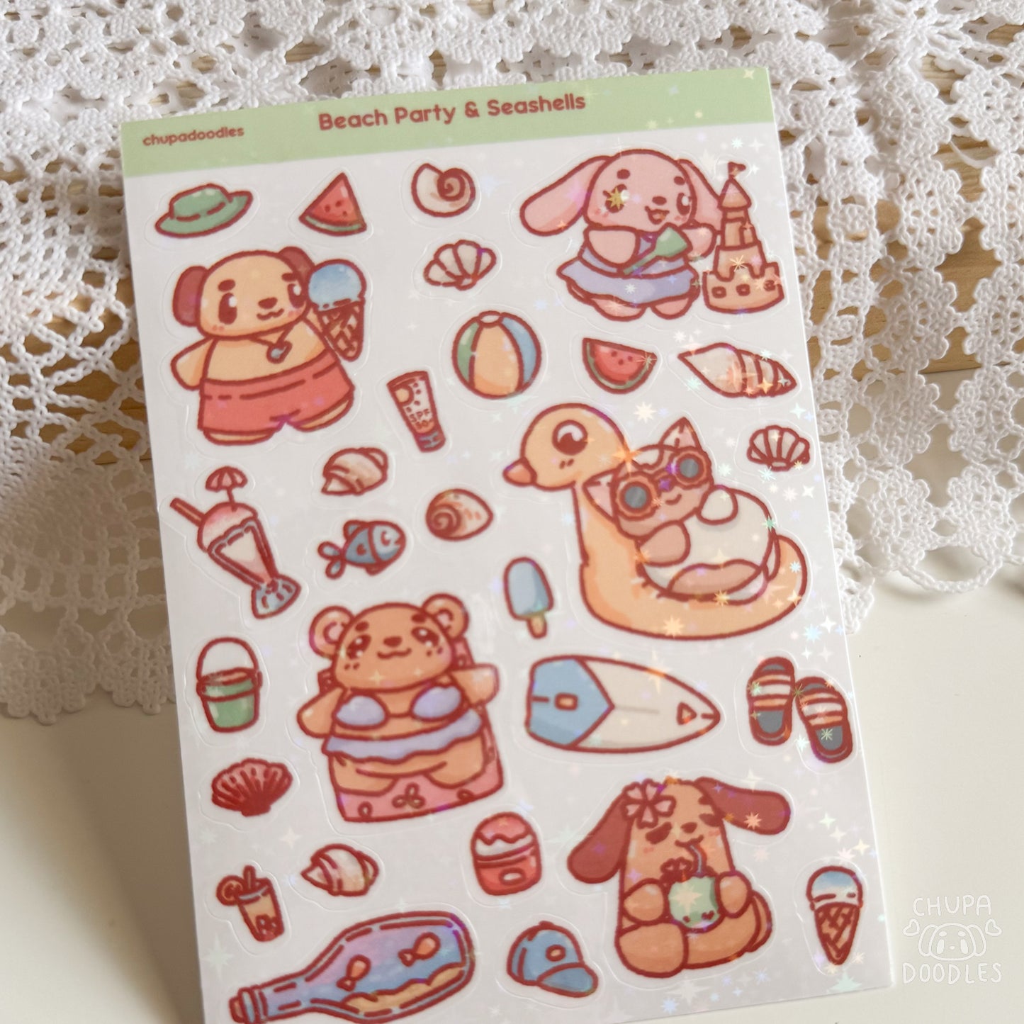 On The Beach Holographic Cute Sticker Sheet