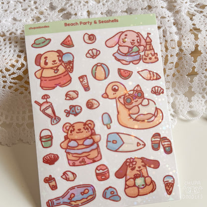 On The Beach Holographic Cute Sticker Sheet