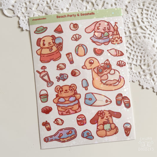 On The Beach Holographic Cute Sticker Sheet