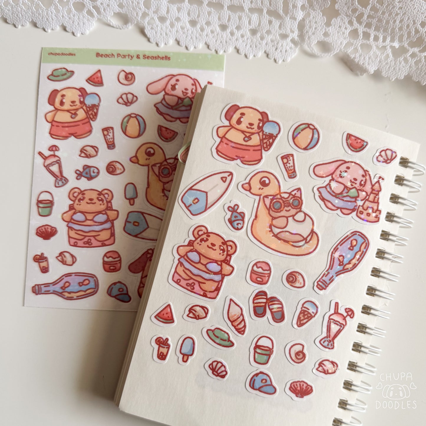 On The Beach Holographic Cute Sticker Sheet