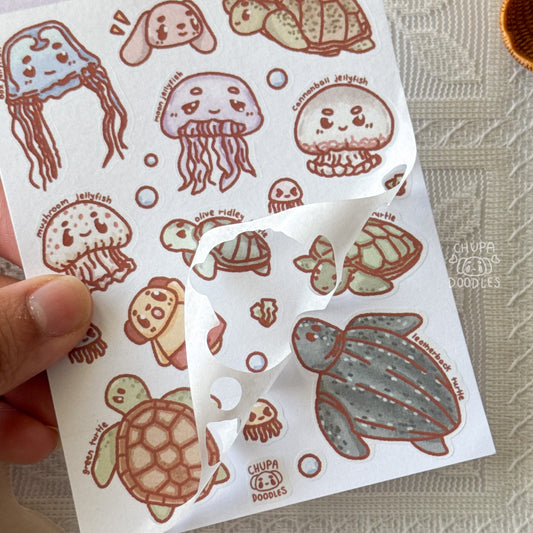 Turtles & Jellyfishes Cute Sticker Sheet