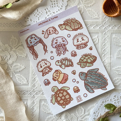 Turtles & Jellyfishes Cute Sticker Sheet
