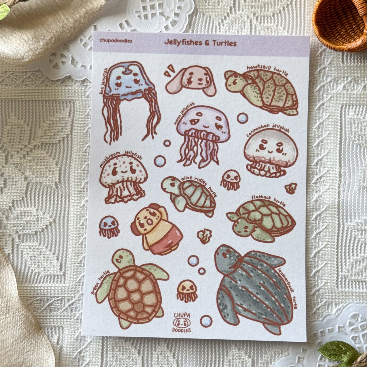 Turtles & Jellyfishes Cute Sticker Sheet