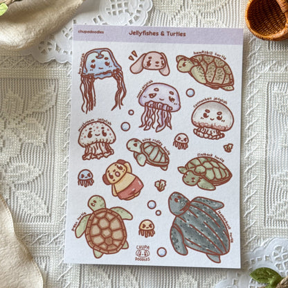 Turtles & Jellyfishes Cute Sticker Sheet