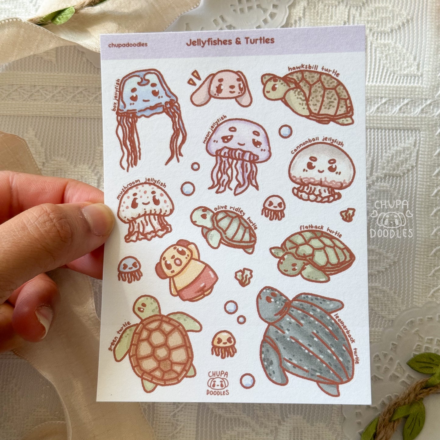 Turtles & Jellyfishes Cute Sticker Sheet