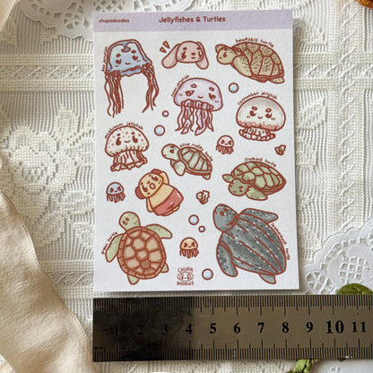 Turtles & Jellyfishes Cute Sticker Sheet