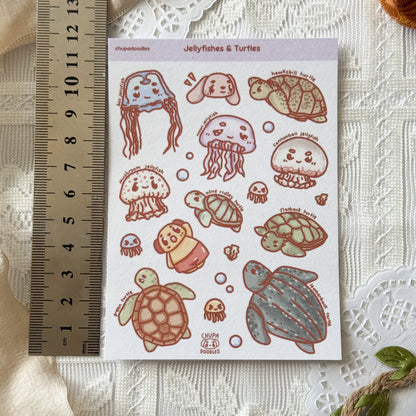 Turtles & Jellyfishes Cute Sticker Sheet