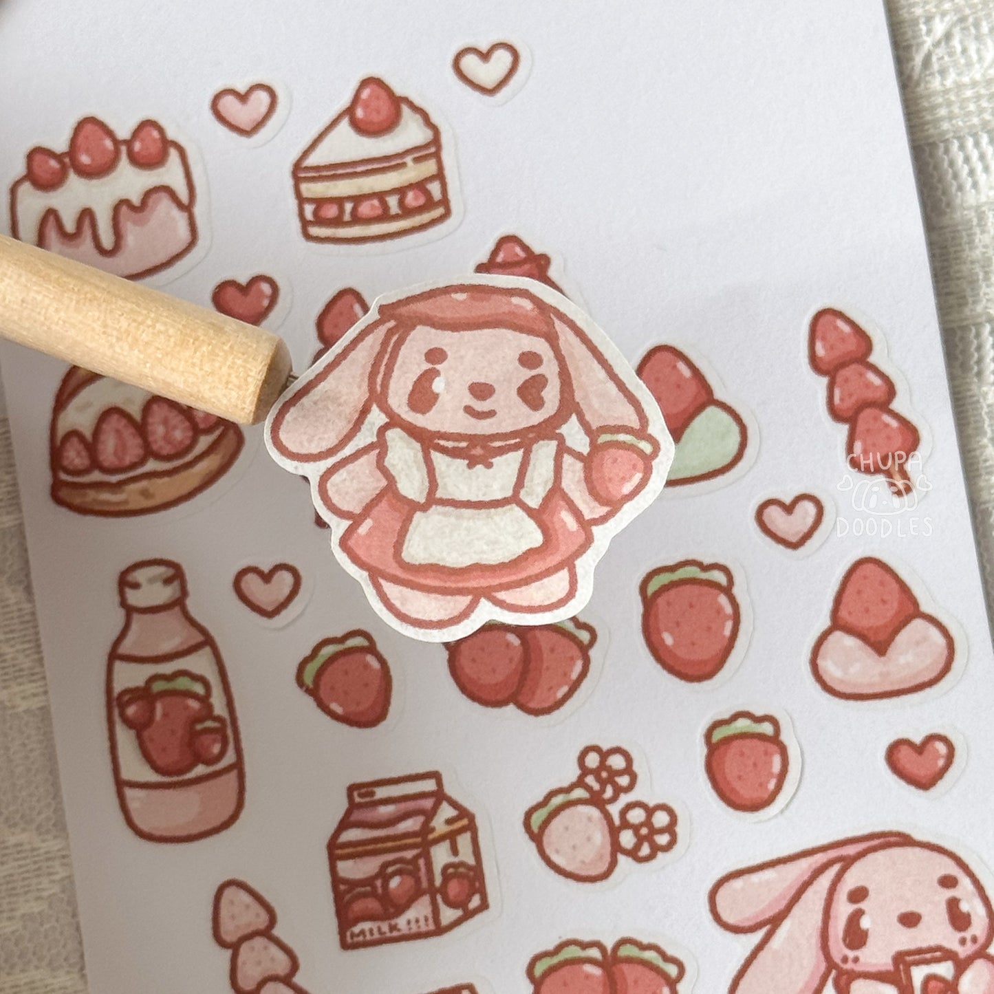 Bun Bun & Strawberries Fruity Cute Sticker Sheet
