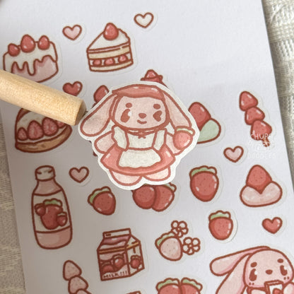 Bun Bun & Strawberries Fruity Cute Sticker Sheet