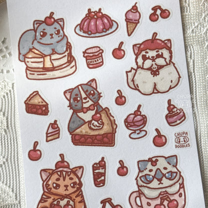 Cherry & Cats Cute Sticker Sheet