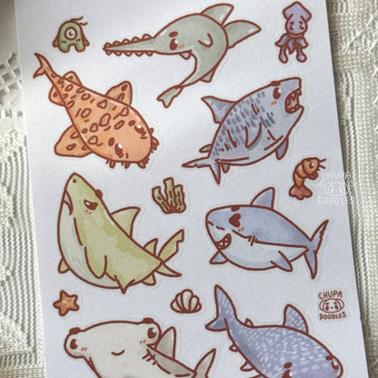 Sharks Cute Sticker Sheet