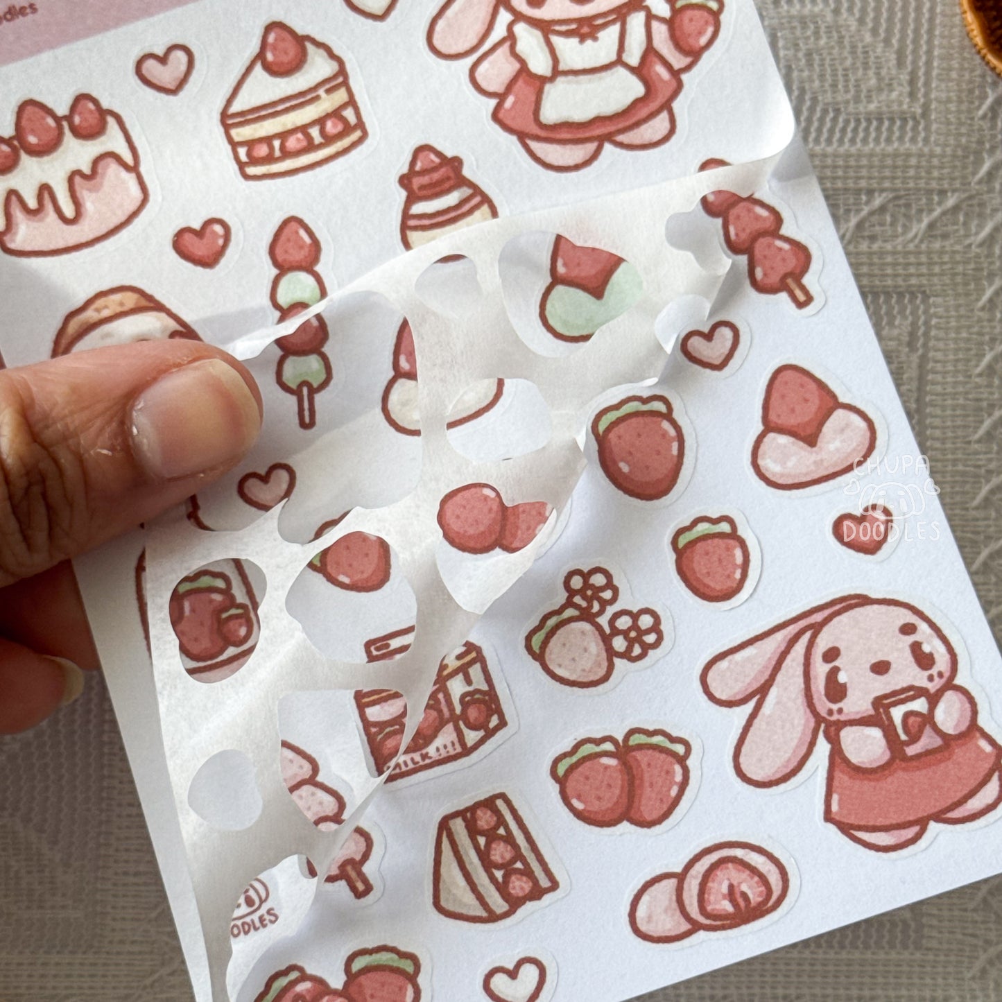 Bun Bun & Strawberries Fruity Cute Sticker Sheet