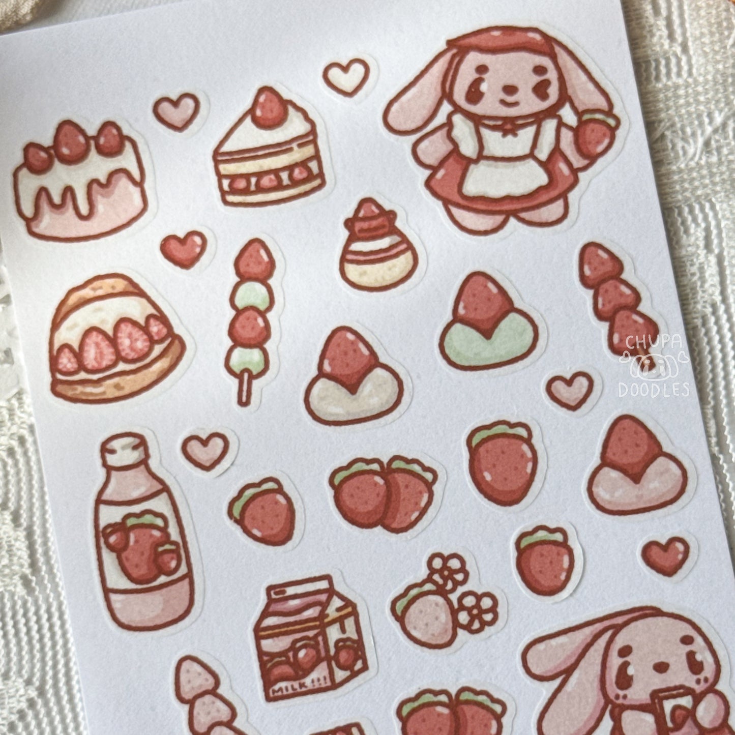 Bun Bun & Strawberries Fruity Cute Sticker Sheet