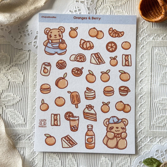 Berry & Oranges Fruity Cute Sticker Sheet