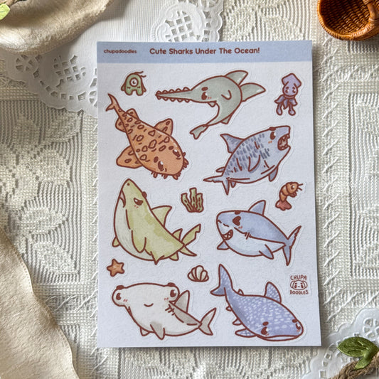 Sharks Cute Sticker Sheet
