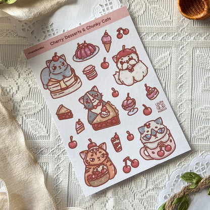 Cherry & Cats Cute Sticker Sheet