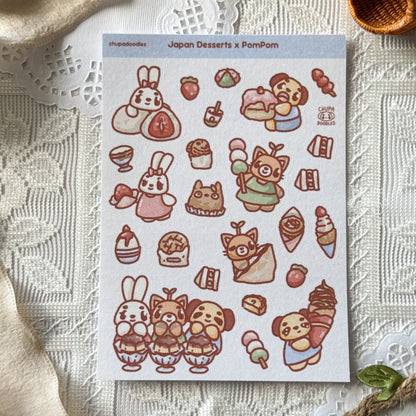 PomPom! Japan Desserts Cute Sticker Sheet