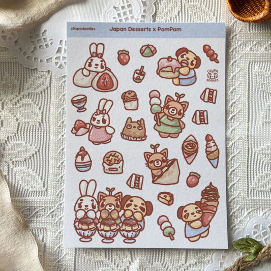 PomPom! Japan Desserts Cute Sticker Sheet