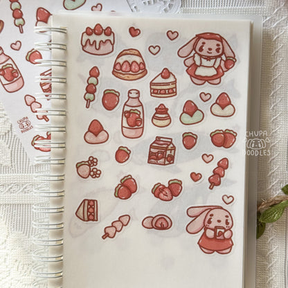 Bun Bun & Strawberries Fruity Cute Sticker Sheet