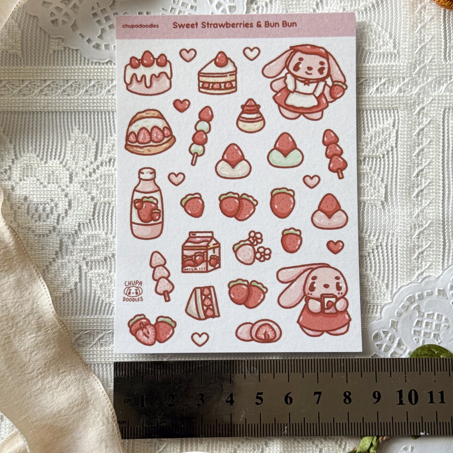 Bun Bun & Strawberries Fruity Cute Sticker Sheet