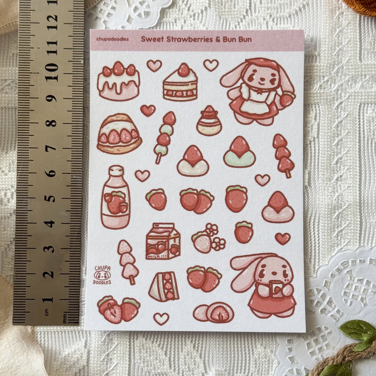 Bun Bun & Strawberries Fruity Cute Sticker Sheet