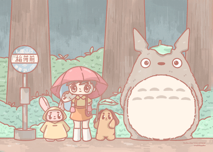 The Bus Stop Totoro & Friends A5 Postcard Print