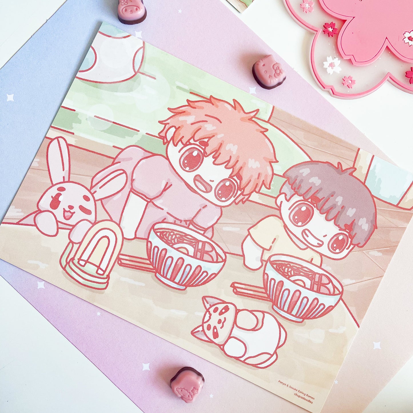 Ponyo & Sosuke Eating Ramen A5 Postcard Print