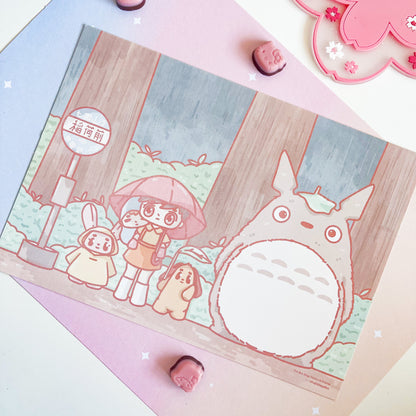 The Bus Stop Totoro & Friends A5 Postcard Print