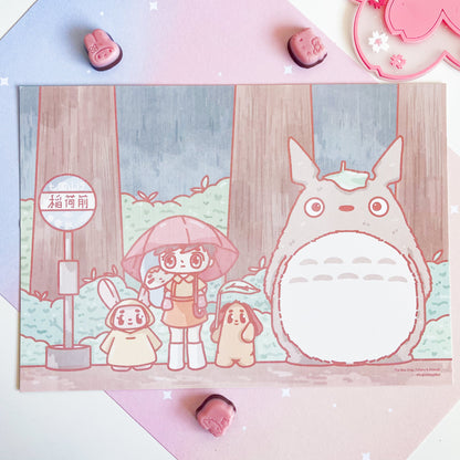 The Bus Stop Totoro & Friends A5 Postcard Print