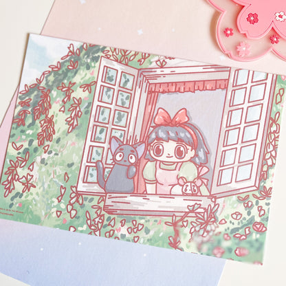 Kiki & Jiji By The Window A5 Postcard Print