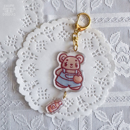 Berry and Orange Soda double-charm epoxy keychain by Chupadoodles, kawaii bag charm