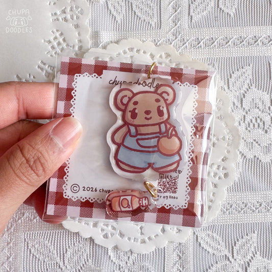 Berry orange soda kawaii keychain close up, double-sided epoxy charm