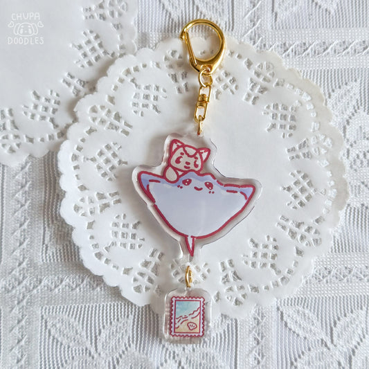 Chunky the cat and stingray double charm epoxy keychain by Chupadoodles, kawaii bag charm hero shot
