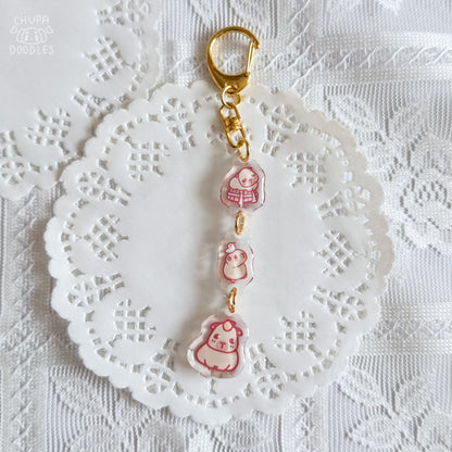 Capybara triple charm epoxy keychain by Chupadoodles, kawaii bag charm