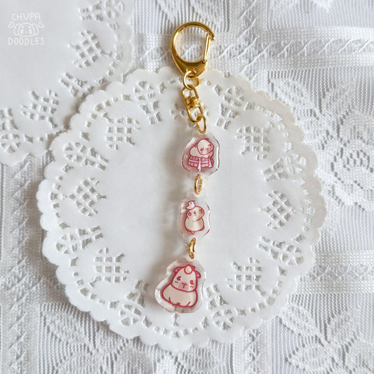 Capybara triple charm epoxy keychain by Chupadoodles, kawaii bag charm