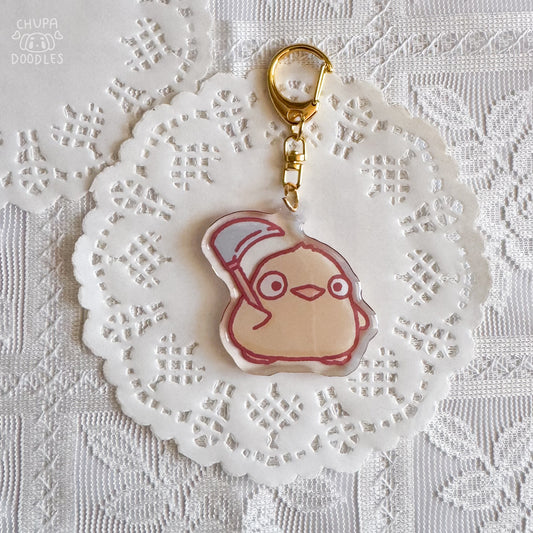 Duck with scythe epoxy keychain by Chupadoodles, double-sided kawaii bag charm