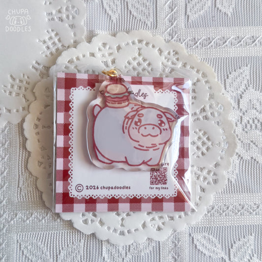 Moo Deng epoxy keychain by Chupadoodles, double-sided kawaii bag charm