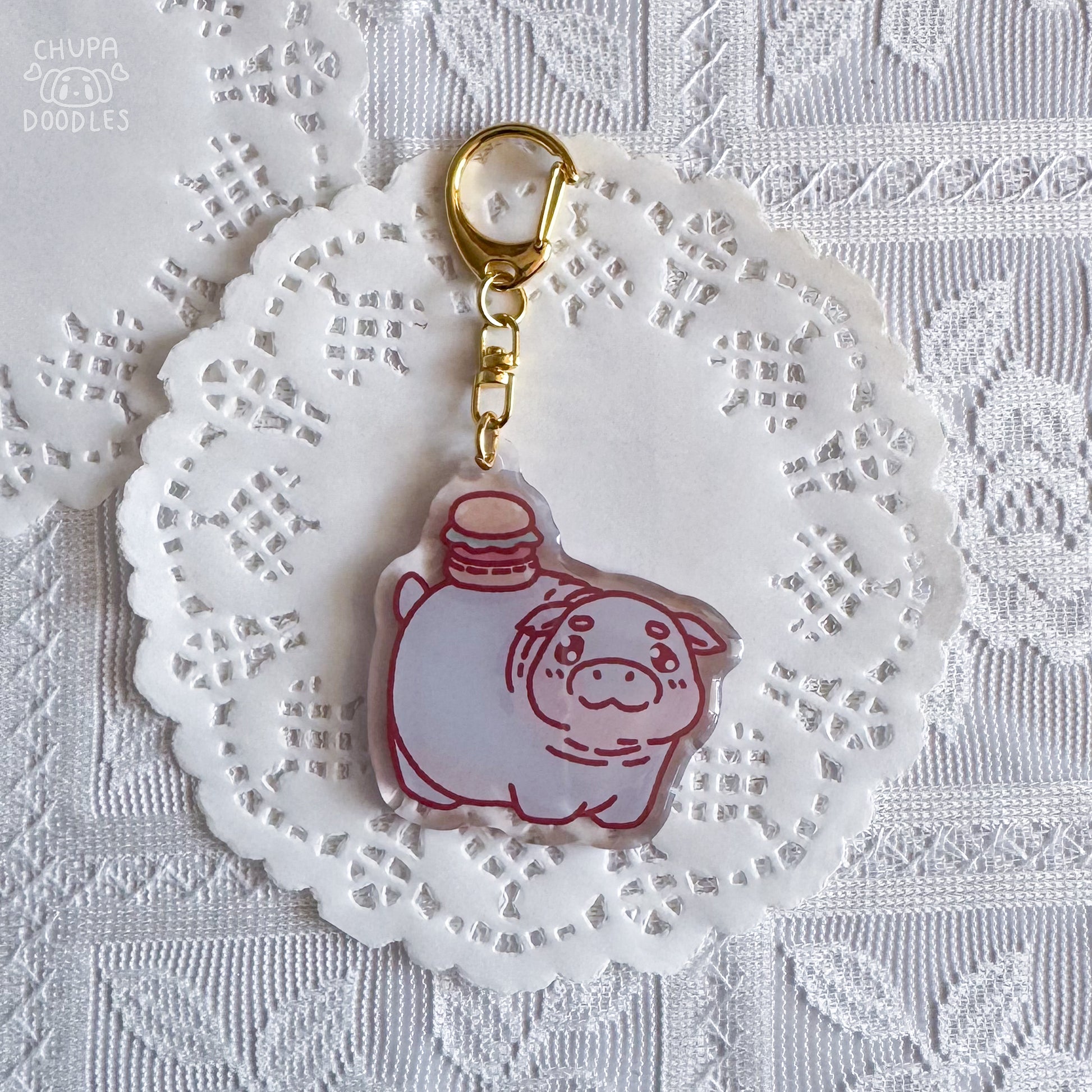 Moo Deng keychain with size reference, kawaii bag charm from Australia