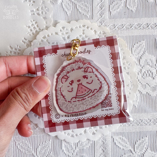 Porcupine epoxy keychain by Chupadoodles, double-sided kawaii bag charm