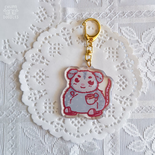 Possum epoxy keychain by Chupadoodles, double-sided kawaii bag charm