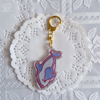 Whale epoxy keychain by Chupadoodles, double-sided kawaii bag charm