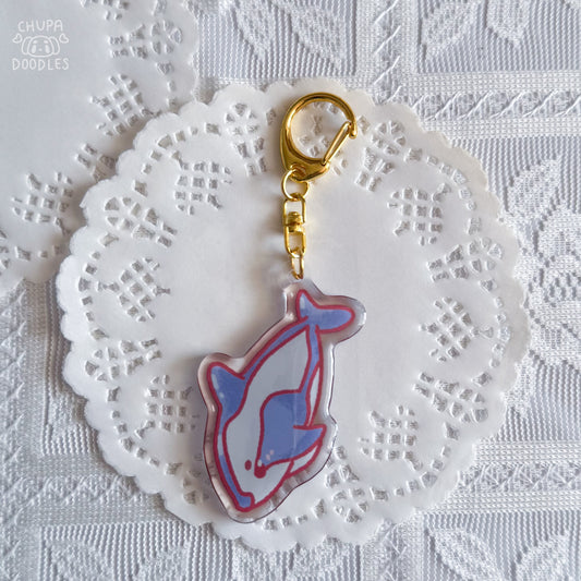 Whale epoxy keychain by Chupadoodles, double-sided kawaii bag charm
