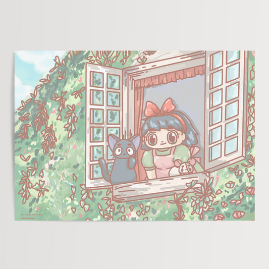 Kiki & Jiji By The Window Art Print
